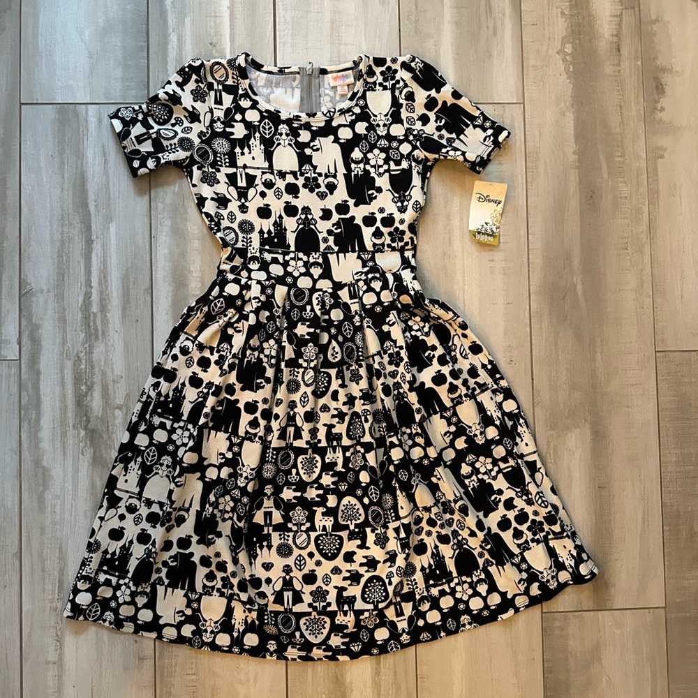 3/$20 DISNEY LuLaRoe Black and White A-Line Dress with Pleated Ruffles
